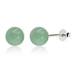 4mm 6mm 8mm Green Jade Earrings for Women, 925 Sterling Silver Needle, Good Luck Jade Jewelry for Women Men Birthday Anniversary