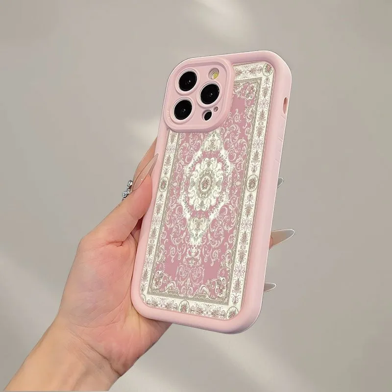 Phone Case For iPhone 11 12 13 14 15 16 17 Pro Max XS XR X 7 8 Plus 17E 16E SE 2020 Vintage European Carpet Design in Pink Cover view 4