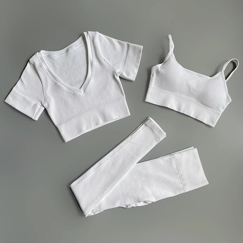 

Sport Wear For Women Gym Workout Clothing Seamless Yoga Set Fitness Suit Sexy Crop Top Bra High Waist Ribbed Leggings 2/3Pcs Set