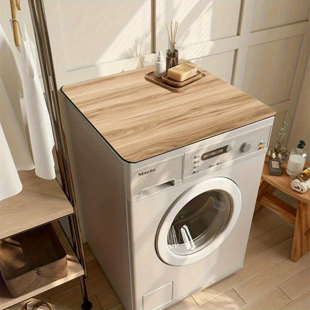 VIKAMA Lightweight Wood Grain Washing Machine Cover - Absorbent Quick-Dry Laundry Room/Kitchen Countertop Protector, Home Decor