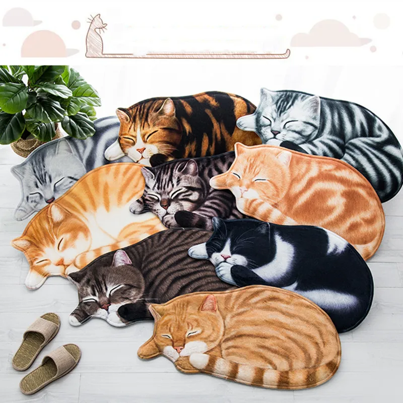 3D Simulation Cat Floor Mat Balcony Carpet Household Mat Cute Cartoon Foot Mat Door Pet