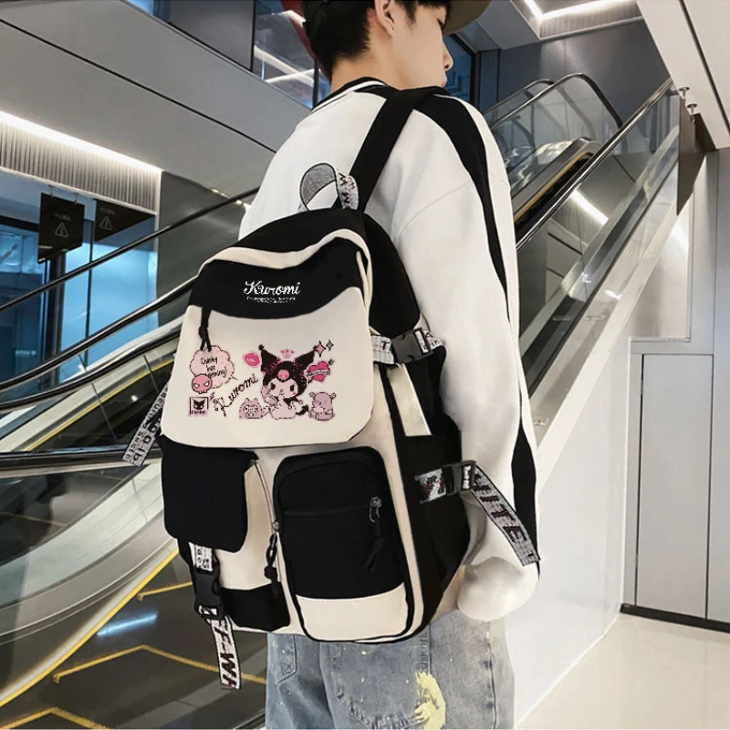 Sanrio Kuromi printed bag Large Capacity student backpack Kawaii cartoon waterproof laptop bag fashion Portable travelling bag