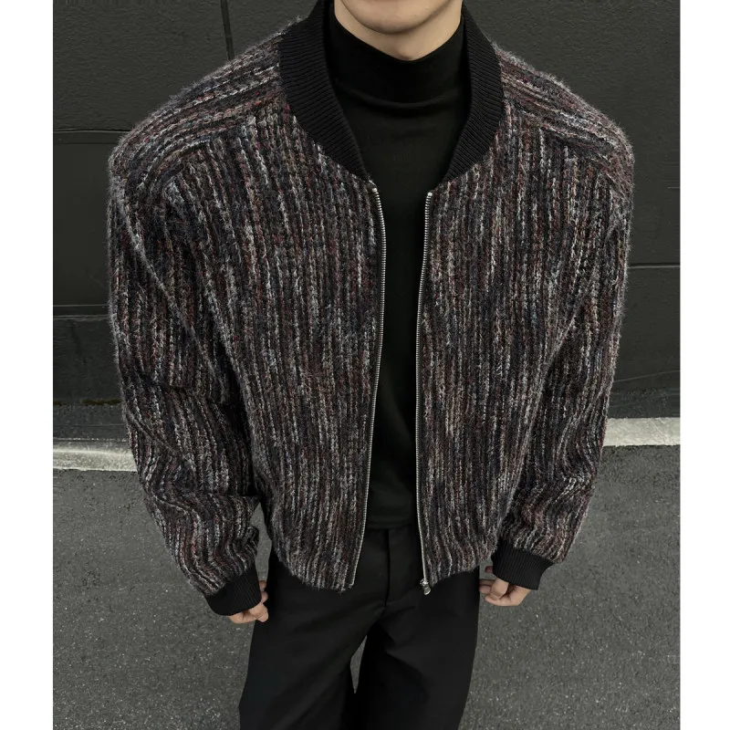 

Retro Design ort Thiened Men's Baseball Jaet Mixed Fiber Woolen Coat Autumn Winter Youth Active Sle Zipper Closure