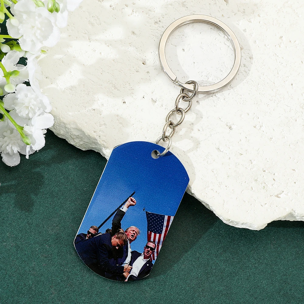 1pc Trump Flag 2024 Keychain Stainless Steel Dog Tags Jewelry Never Stop Fighting Make America Great Again Souvenirs for Fans