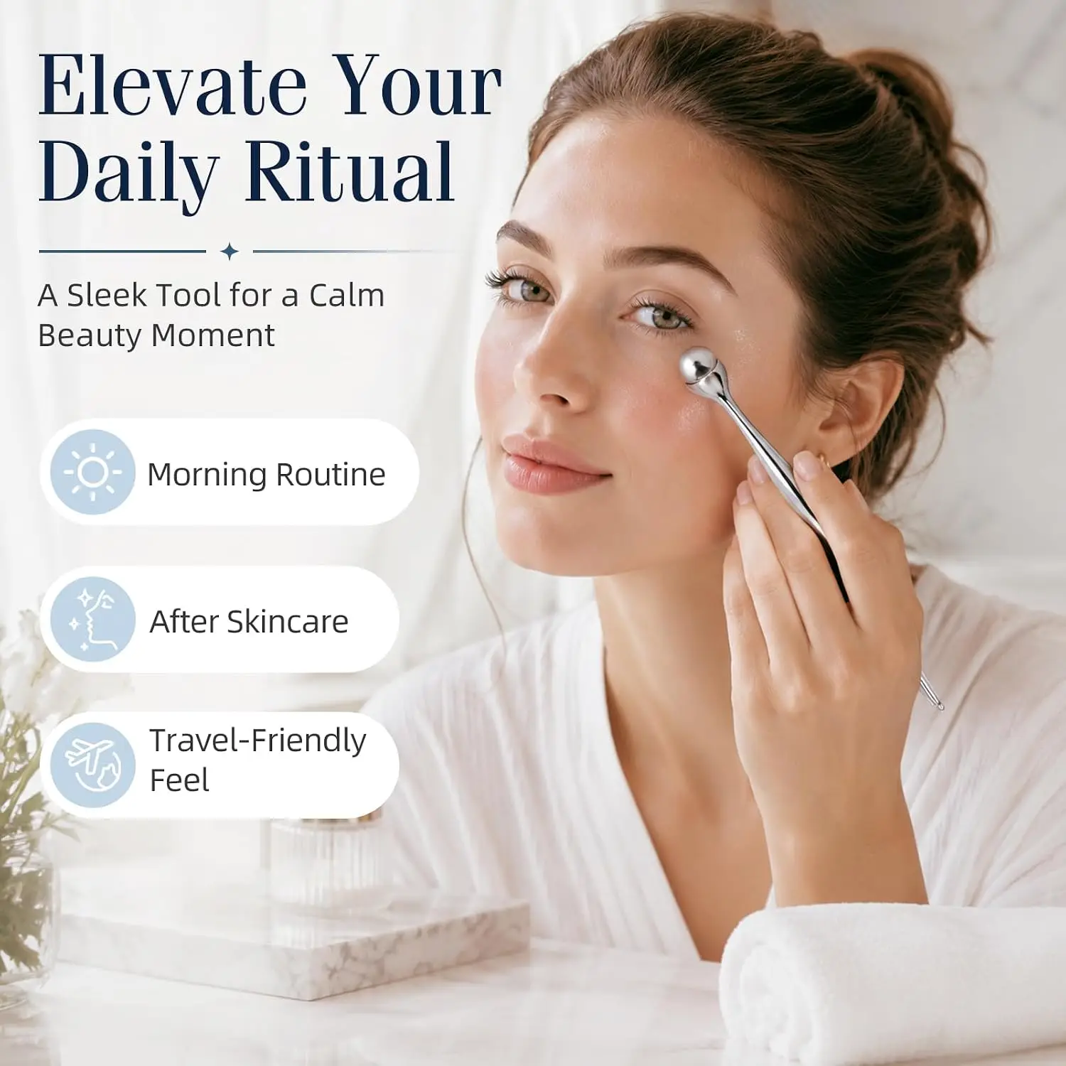 Metal Face Roller Massager Eye Roller for Puffy Eyes Ice Roller with Acupressure Pen Manual Massage Tool for Lymphatic Drainage - view 6