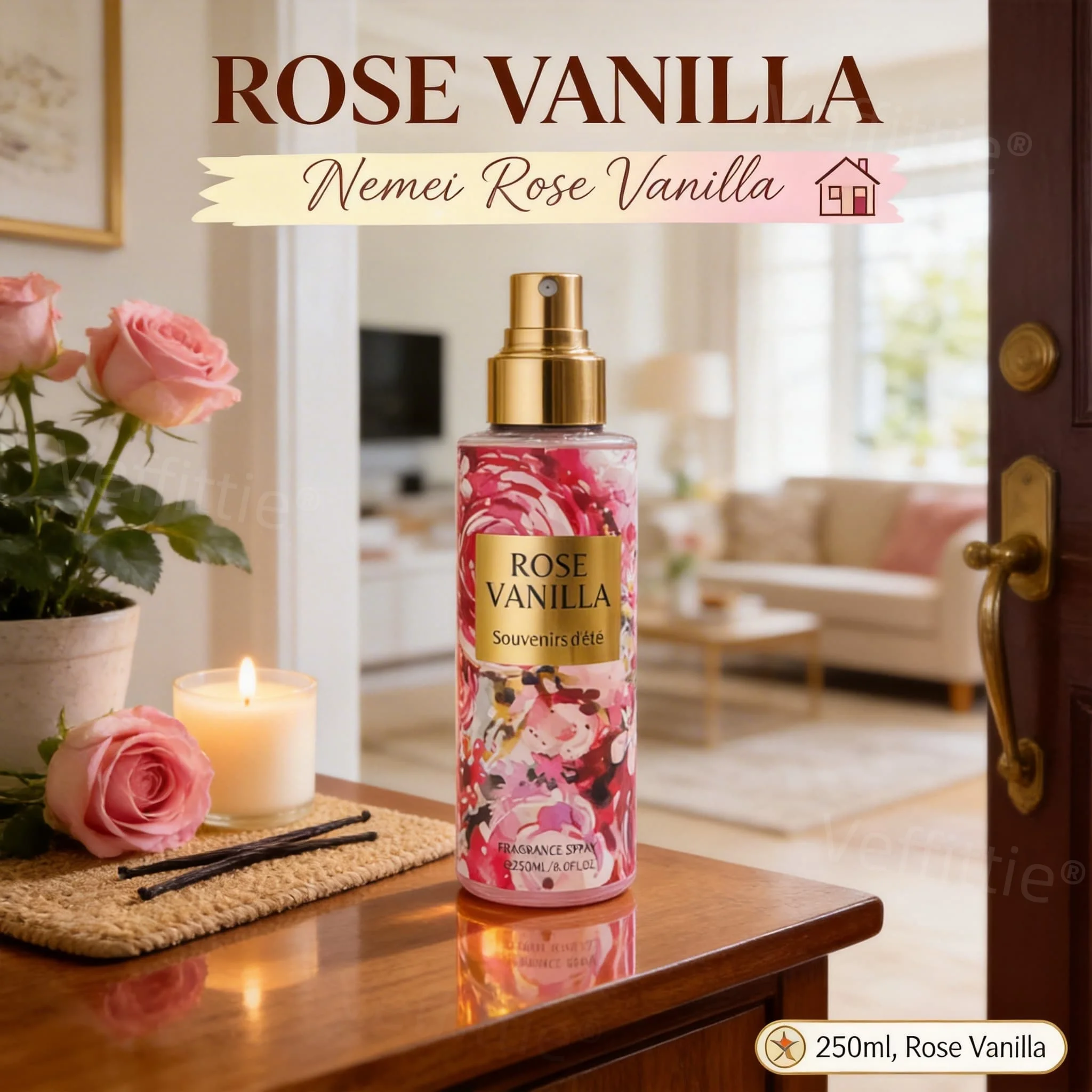 Eau de Toilette French Rose Vanilla, aroma rico a rosa y jazmín para paseos por París, notas base cremosas para un uso diario elegante.