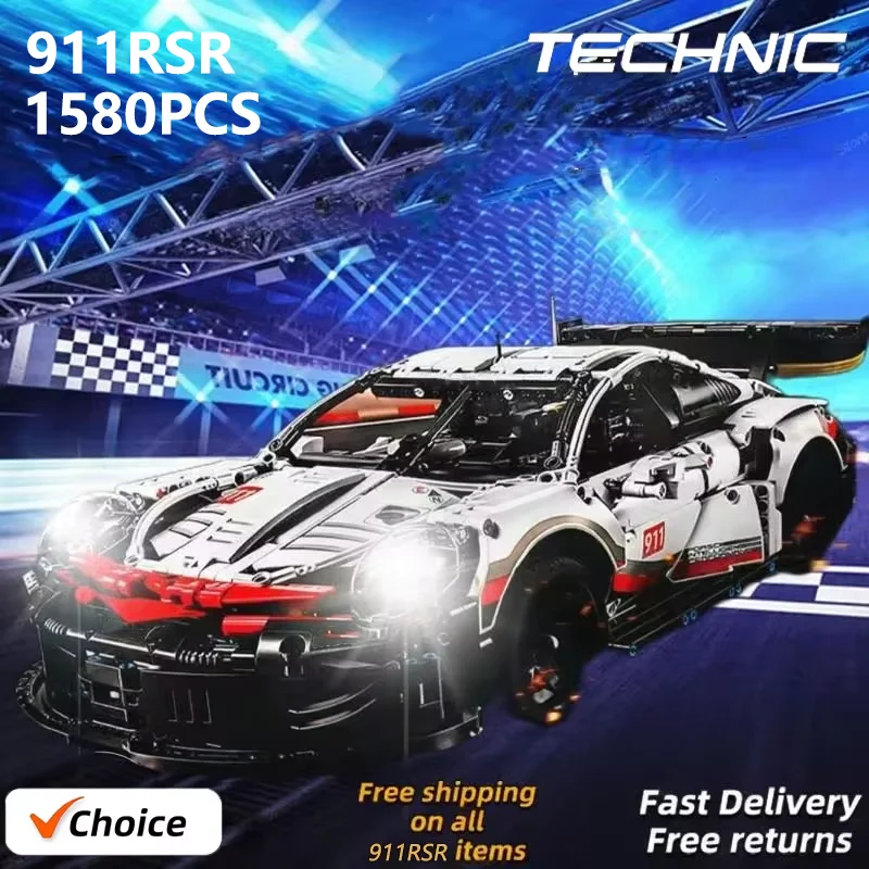 Technical 1580PCS 911Rsr Electric Remote Control with Lights Car 42096 Building Blocks Vehicle Model DIY Kids Toy Birthday Gifts