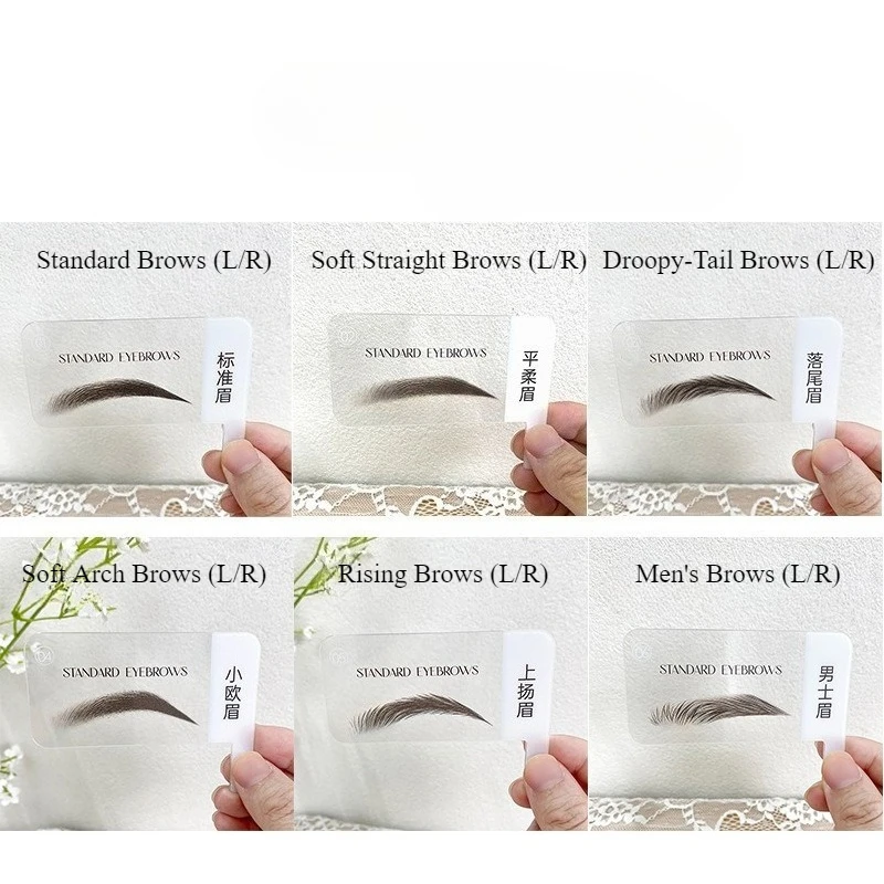 Tarjeta de prueba con forma de cejas de 6 pares: 12 estilos populares para una selección rápida de clientes, tarjeta de plantilla con forma de ceja, simula el efecto de cejas