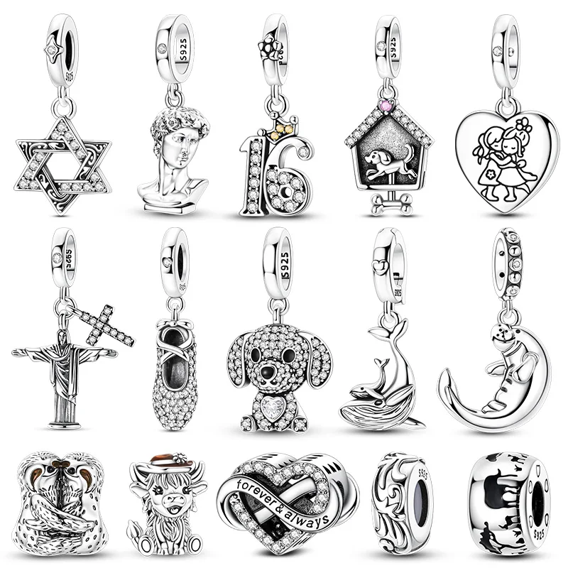 Breloques Perles Étoile Simple Croix Argentée pour Chien, Compatibles Bracelet Original, Sac, Porte-clés, Boucles d'oreilles, Pendentif DIY, Bijoux Femme, Cadeau