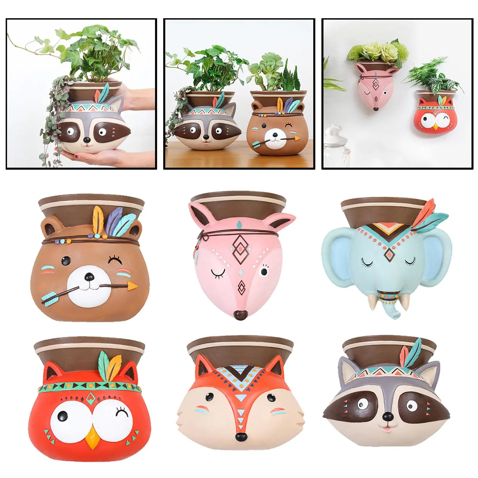 Animal Head Wall Mounted Planter Hanging Pot Scuplture Vase Decoration