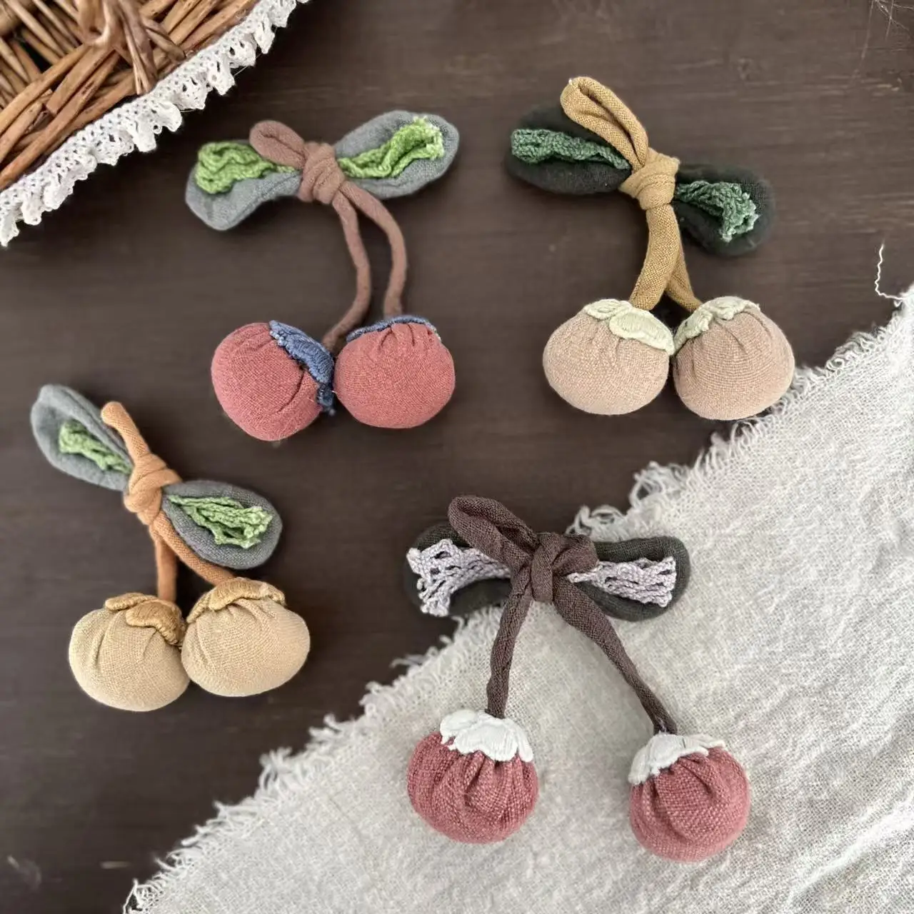 1PCS New Fabric Cherry Brooch for Women DIY Clothing Hair Accessory Bag Pendant Shoe Sock Decor Portable Charms