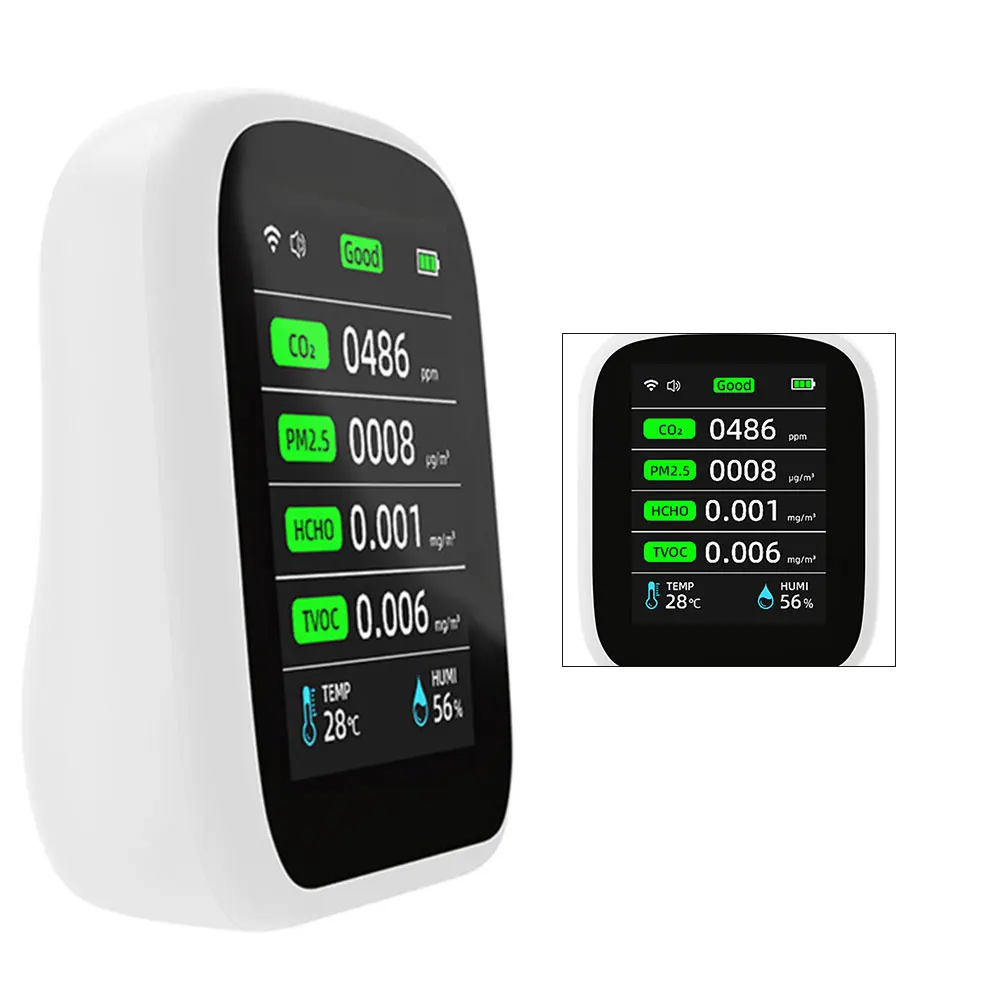 

1 шт. 8-в-1 детектор качества воздуха Многофункциональный-CO2 TVOC HCHO PM2.5 PM1.0 PM10 Портативный для мониторинга качества воздуха в домом