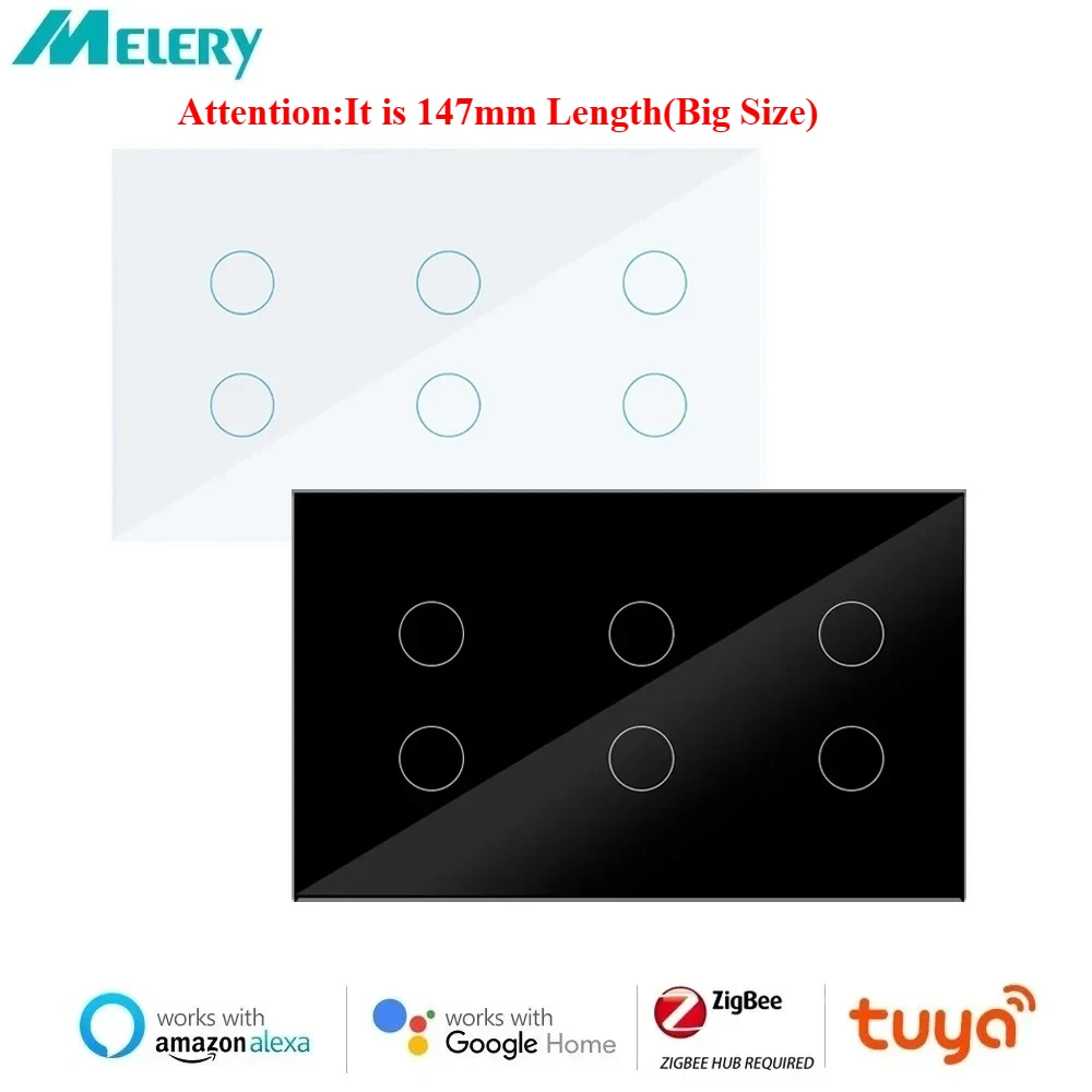 

Melery 147, умный выключатель ZigBee, сенсорная стеклянная панель, беспроводной преобразователь, 4/5/6 банда, пульт дистанционного управления, Alexa Google, бытовая техника