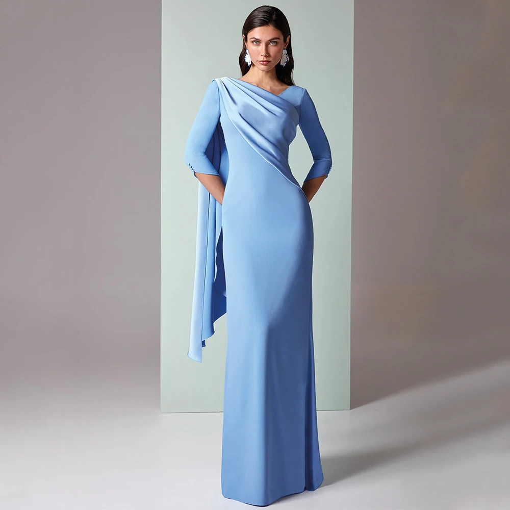 Abiti da sera a sirena per donna maniche a 3/4 scollo a V eleganti abiti da cerimonia per invitati abito da festa formale lungo senza schienale a tromba 2025