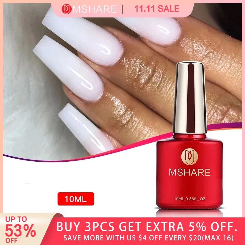 MSHARE Milky White Self Leveling Extension Gel Quick Building Clear Pink Nail Tips Led  Soak Off