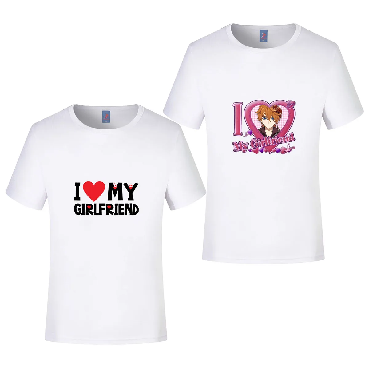 I Love My Girlfriend T-shirt Cartoon Character Tartaglia Men Women Summer Fashion Short-sleeved Streetswear Cotton Tops