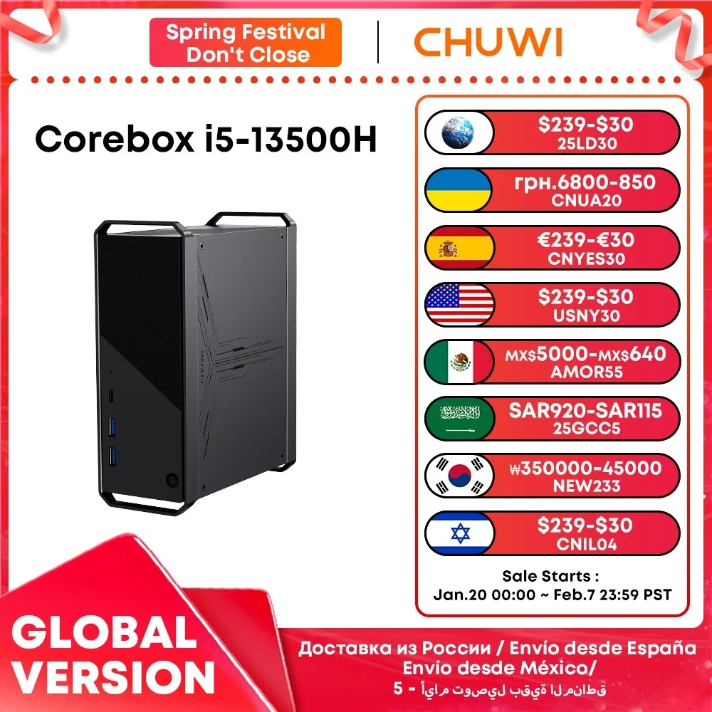 CHUWI CoreBox 5th Intel Core i5-13500H كمبيوتر الألعاب Intel UHD Graphics 8K فك 16GB LPDDR5 512GB SSD WIFI 6 Windows 11 Computer