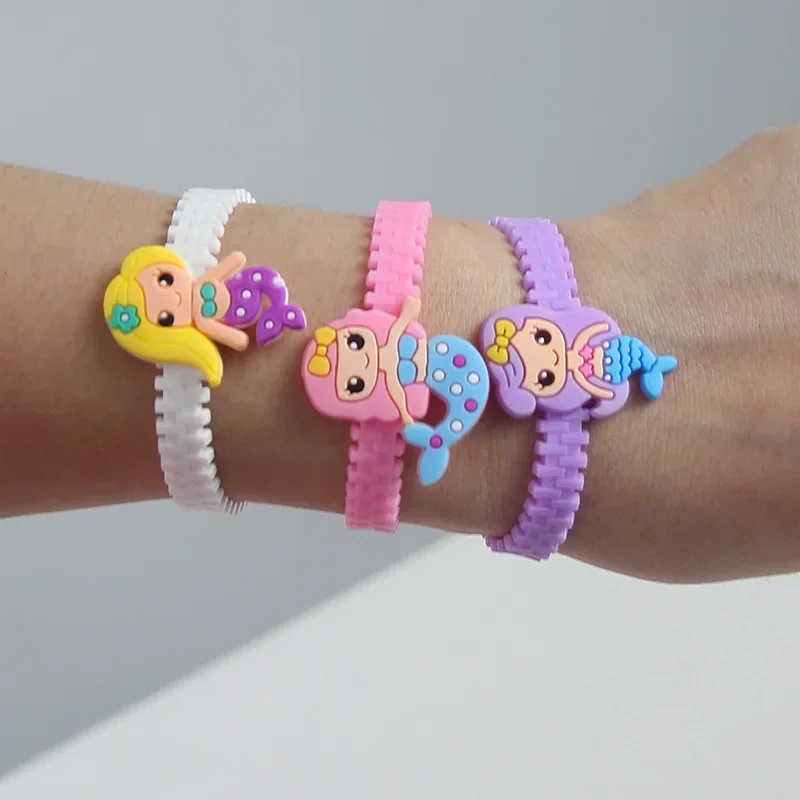 Desenhos animados sereia silicone pulseiras para meninas, tema pequena sereia, favores do partido, primeiro presente de aniversário, sob o mar, novo, 1pc