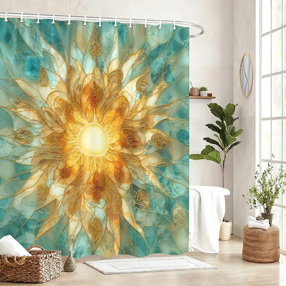 Artistic Themed Polyester Bathtub Curtain - Stylish Printed Shower Curtain, Unique Bathroom Decor with Various Creative Patterns