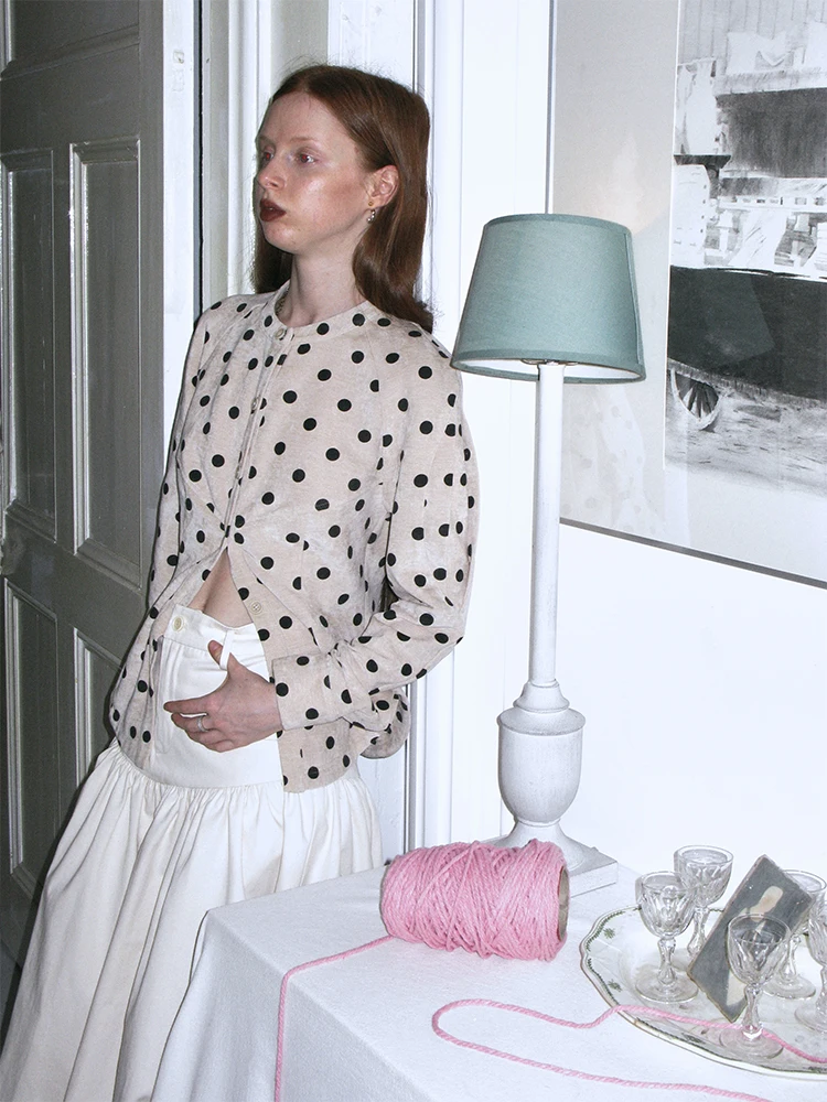 

Оригинальный дизайн Dorydory: Ретро-романтический топ в горошек для женщин, осенне-зимний, в японском стиле