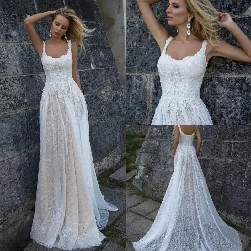 

Luxury sexy Backless lace applique dress Italian shoulder strap New 2024 bridal dress plus size Sweep Train A Line wedding dress