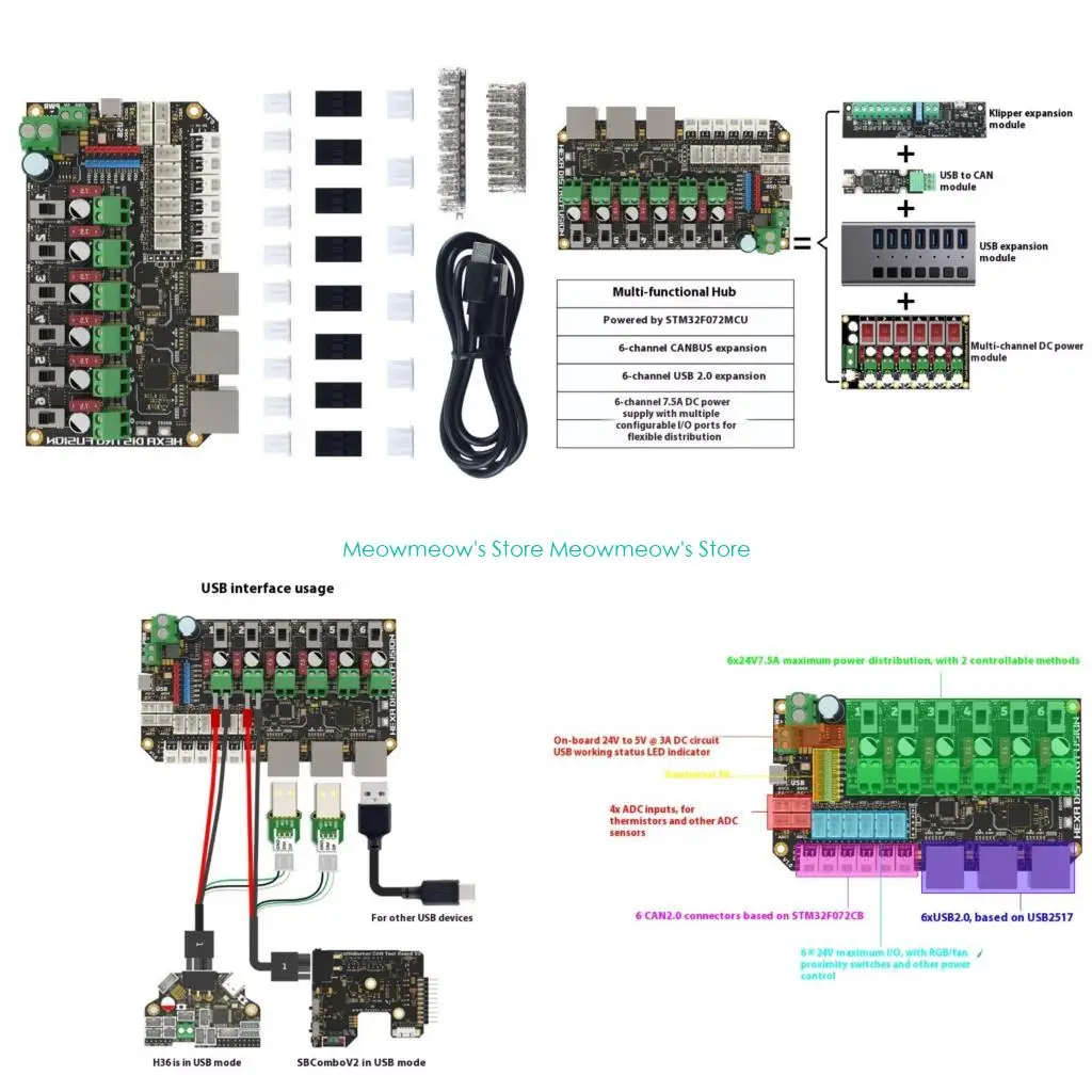 W91A Expandable 6 Port CANBUS USB Hubs For Electronics Projects With External 5V Power Support