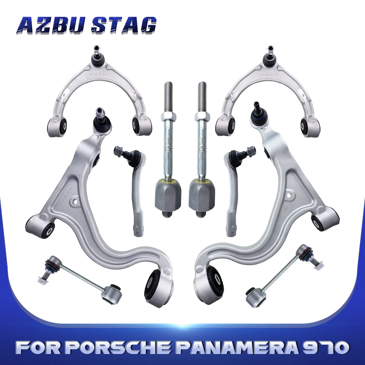 

AzbuStag 10Pcs Front Upper Lower Control Arm Sway Bar Link Tie Rod Inner Outer Ball Joint for Porsche Panamera 970 2009-2014