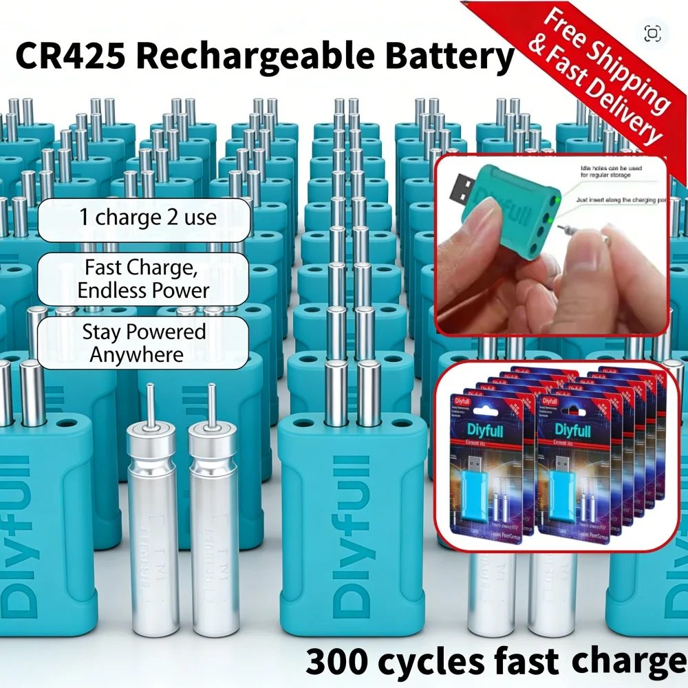 Kit Carregador de Bateria Recarregável USB CR425 LIR425 para Boia de Pesca Eletrônica Luminosa e Equipamento de Pesca Noturna