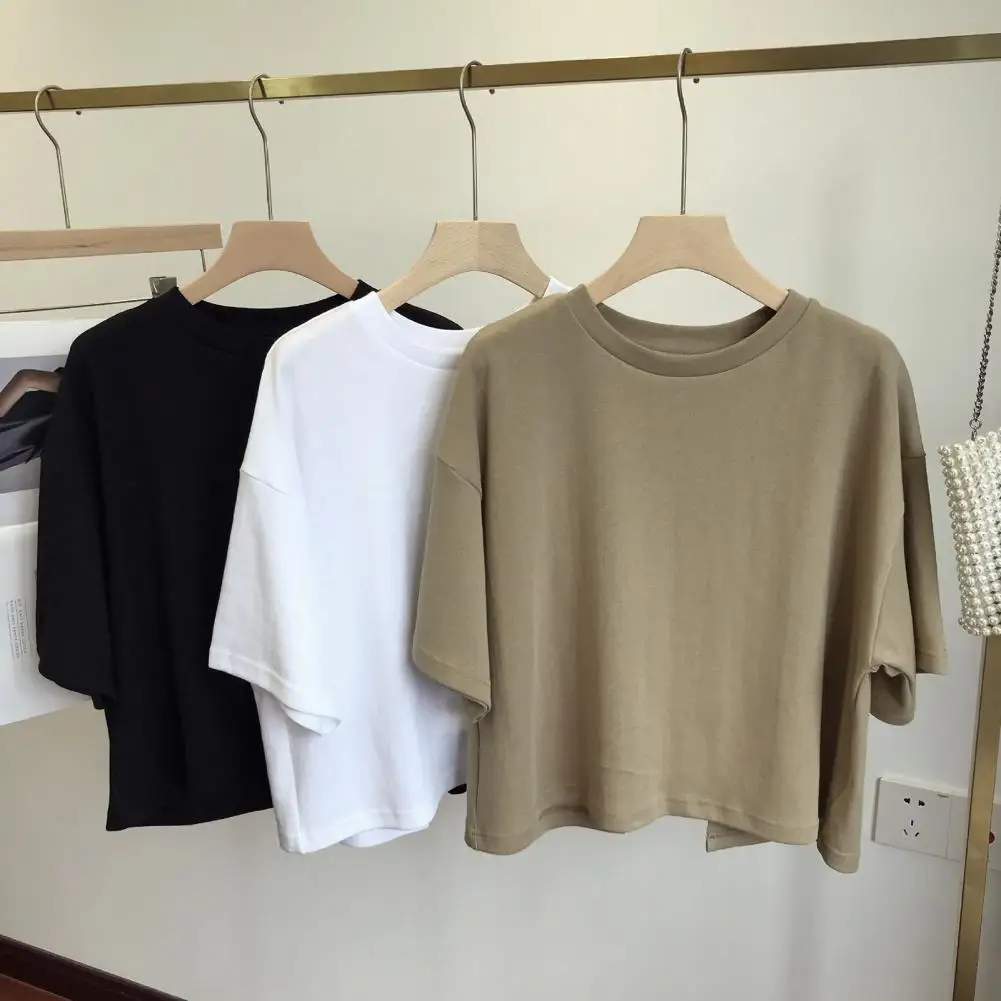 

Women Solid Tops Stylish Women's Summer Casual T-shirt with O-neck Short Sleeves Back Hollow Design Loose Fit Tee Shirt in for A
