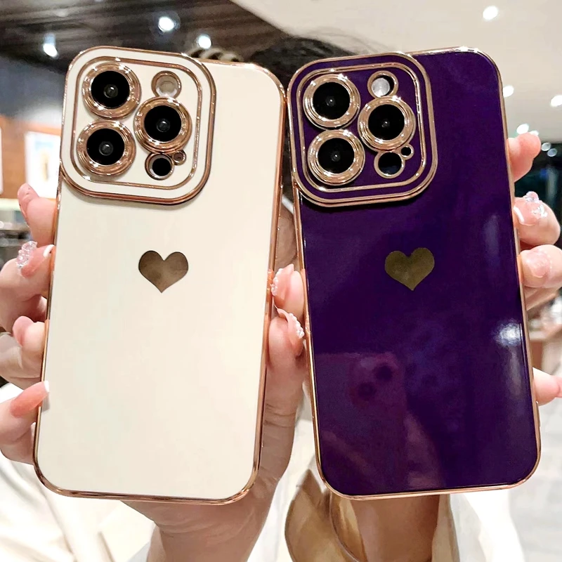 

Luxury Soft Love Heat Phone Case For iPhone 15 14 13 12 11 Pro Max X XR XS Max 7 8 Plus SE 2020 2022 Electroplated Bumper Cover
