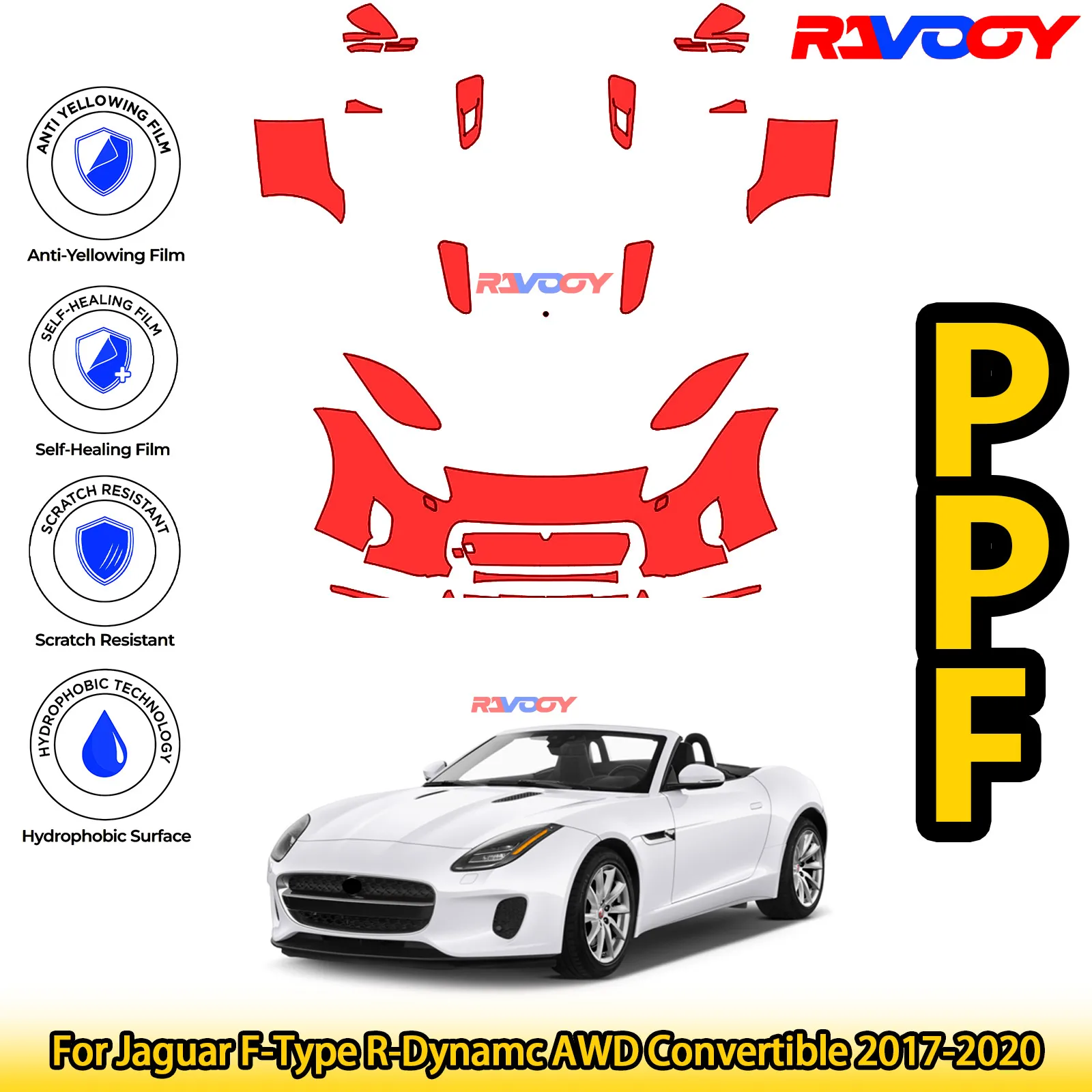 

Для Jaguar F-Type R-Dynamc AWD Convertible 2017-2020 глянцевый матовый черный предварительно вырезанный передний комплект PPF, защитная пленка для краски