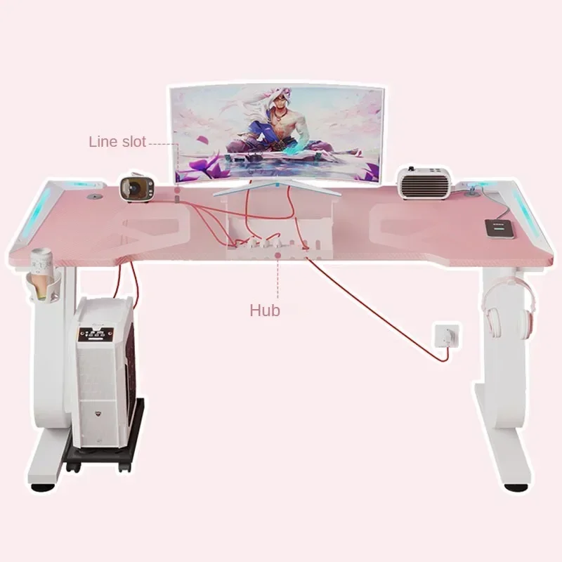 Modern Carbon Fiber Desk for Study Computer Desks Pink RGB Simple and Light Luxury Design Household Esports Set Gaming Desk