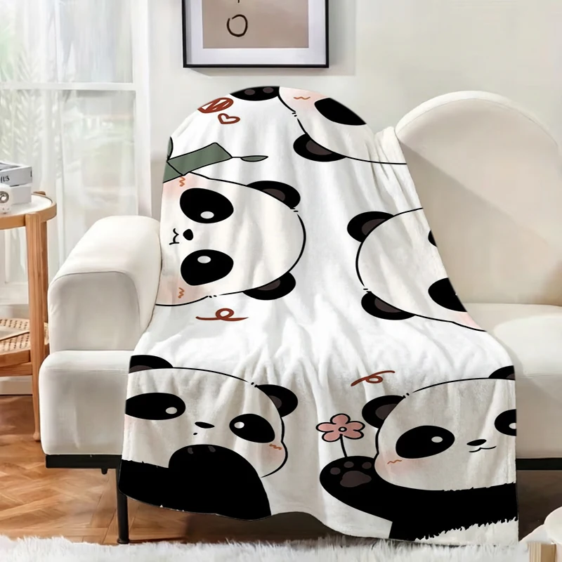 White Background Panda Face Bow Simple Flannel Blanket For Minimalist Bedroom Decor Soft Warm Throw Blanket Wrap