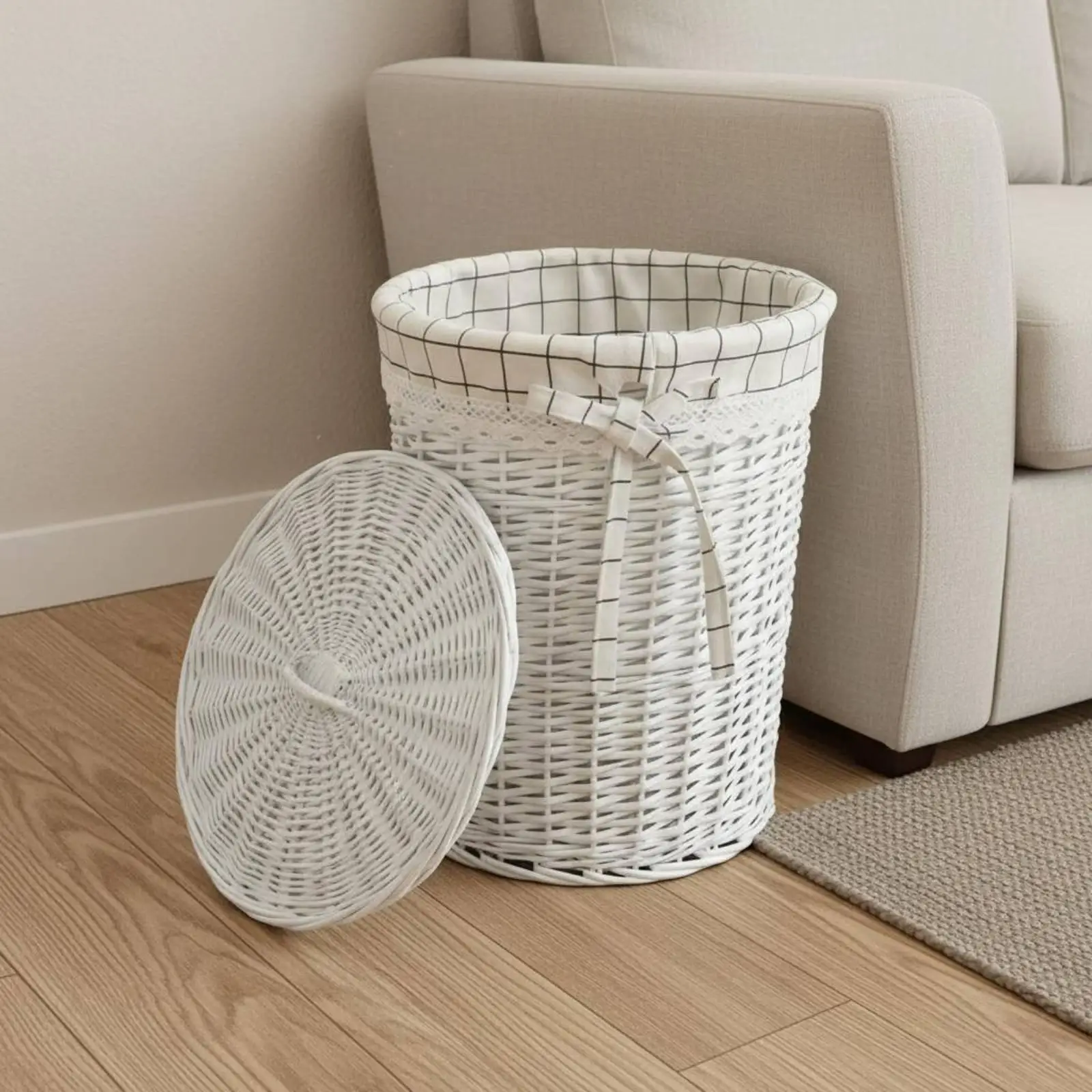 Natural Bamboo Rattan Laundry Basket Linen Storage Hamper for Bedroom Dorm Small Apartment Space Saving