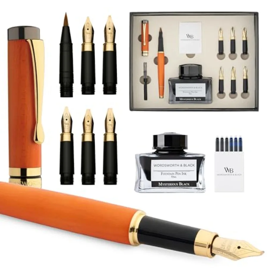 

Calligraphy Pen Gift Set Includes Ink Bottle 6 Ink Cartridges Ink Refill Converter 6 Replacement Nibs Luxury Bamboo Journaling