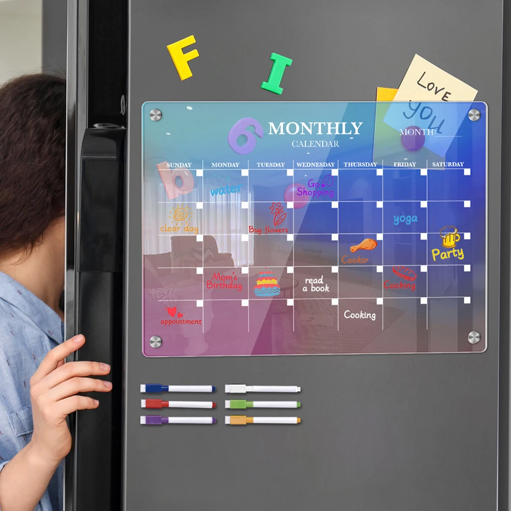 

1Set Decorative Acrylic Planning Board Magnetic Meal Planner for Refrigerator Daily to Do List Notepad Home Office Use