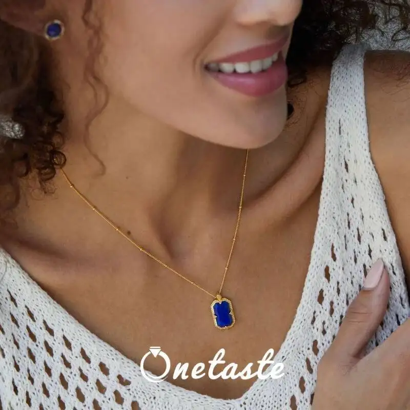 Lapislázuli, collar con colgante chapado en oro y plata 925, corona para mujer, piedras preciosas geométricas, collares de cadena de Rosario a la moda, regalo de lujo