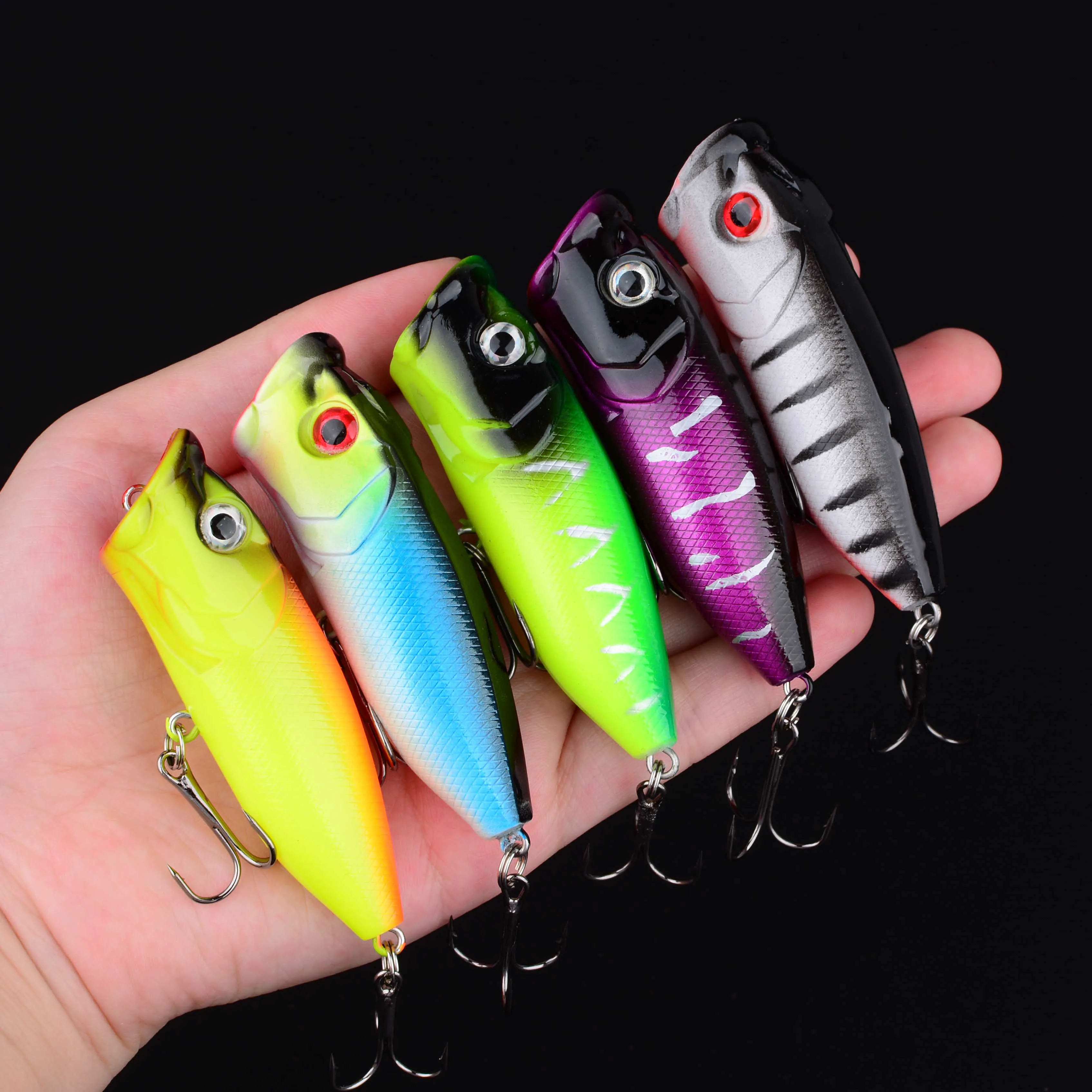 Popper superficie señuelo de pesca duro wobbler con anzuelos