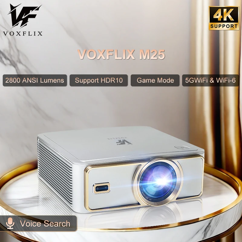 Voxflix M25 Home Cinema 1080P 4K 2800 ANSI Smart Home Projector Android TV 9.0 Game Mode Support voice search Movies Beamer