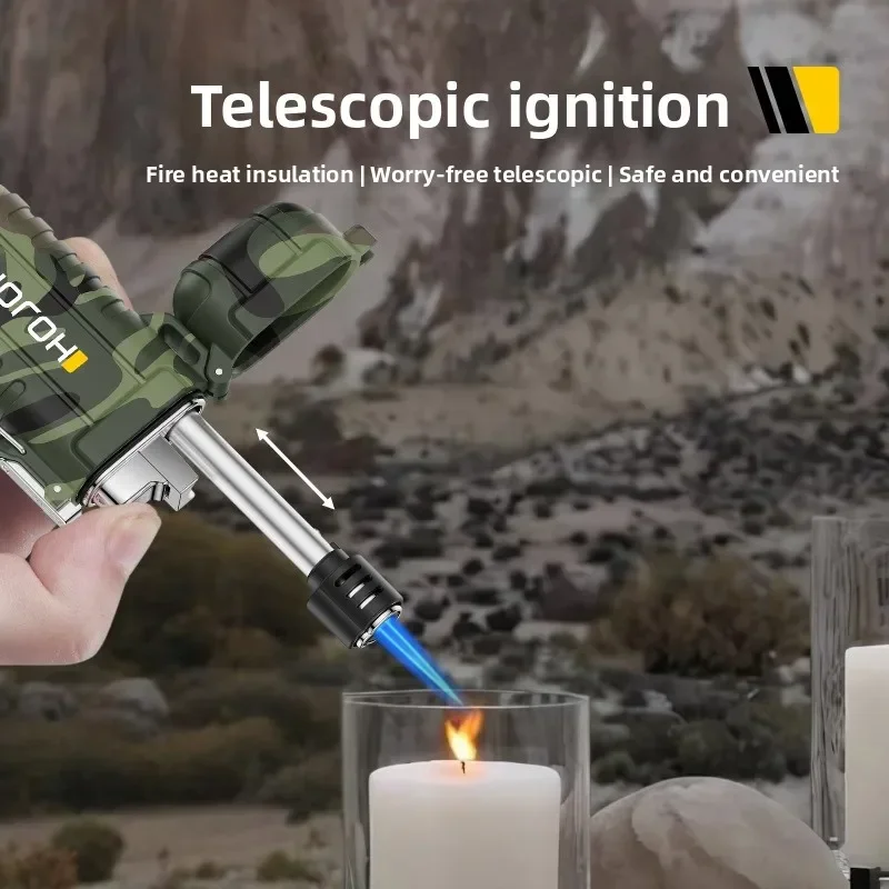 ولاعة شعلة تلسكوبية مقاومة للماء في الهواء الطلق، ولاعة بيوتان قابلة للنفخ مقاومة للرياح باللون الأزرق، مع أداة إشعال الحبل الخاصة به #3