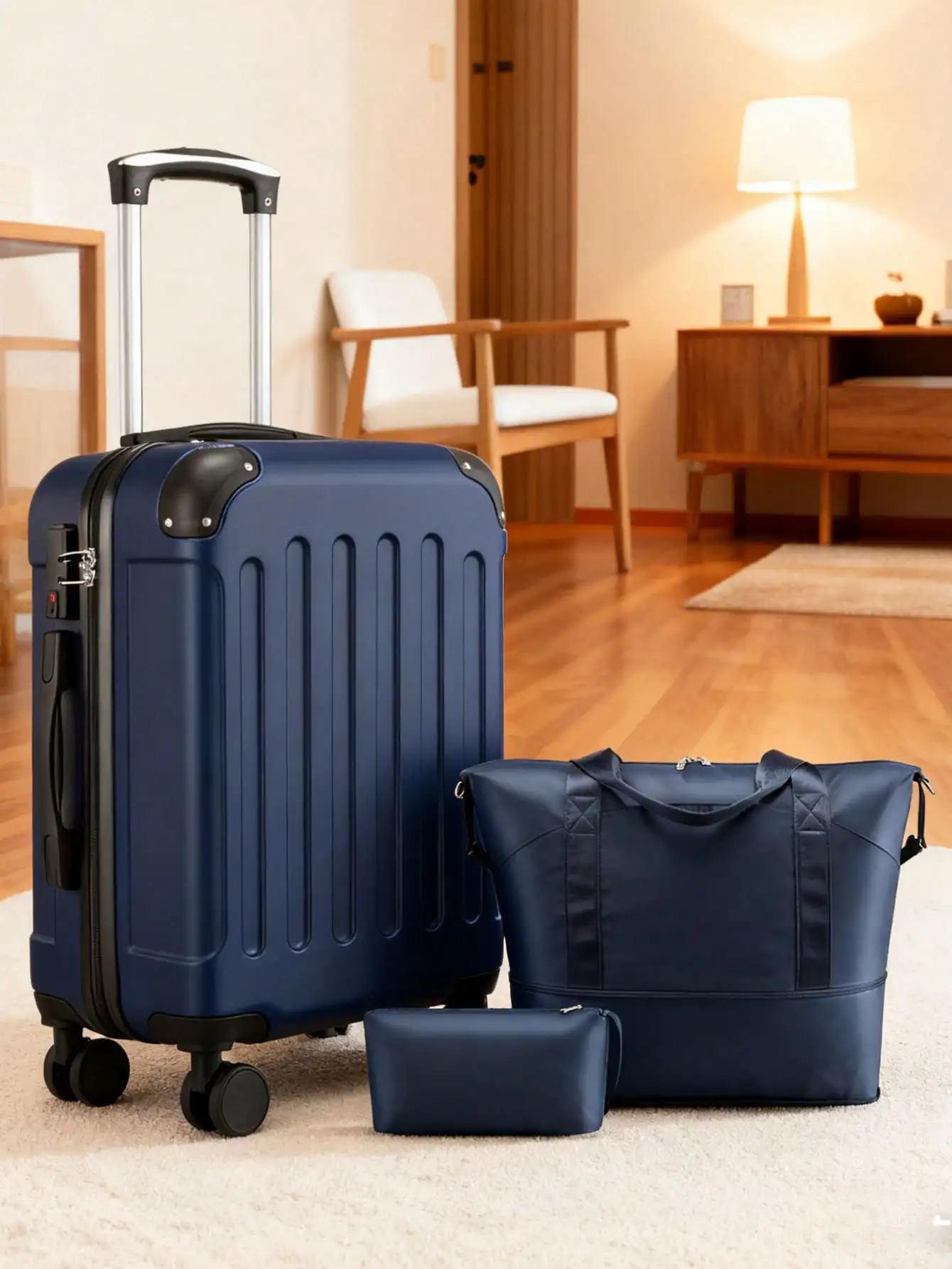 3‑In‑1 Luggage Set for Men & Women, Airline Approved 22x14x9 Carry‑On Hardshell Suitcase with TSA Lock plus Matching Tote Bag, Lightweight Hard Shell Travel Baggage for Business Trips Weekend Getaway Vacation
