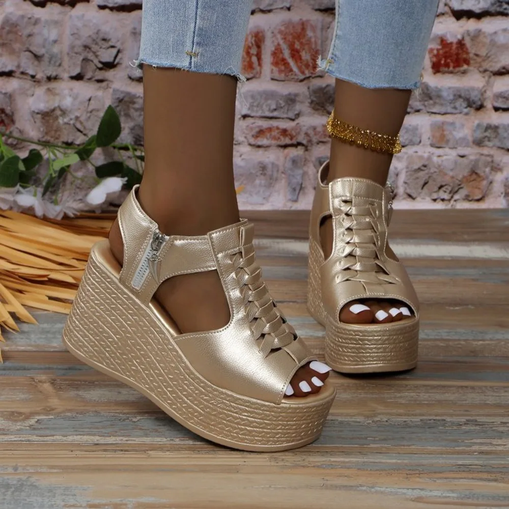 Sandalias informales para mujer, sandalias de plataforma con cuña de verano, sandalias de diseñador, zapatos sexys de tacón alto para mujer, sandalias abiertas con punta abierta para caminar