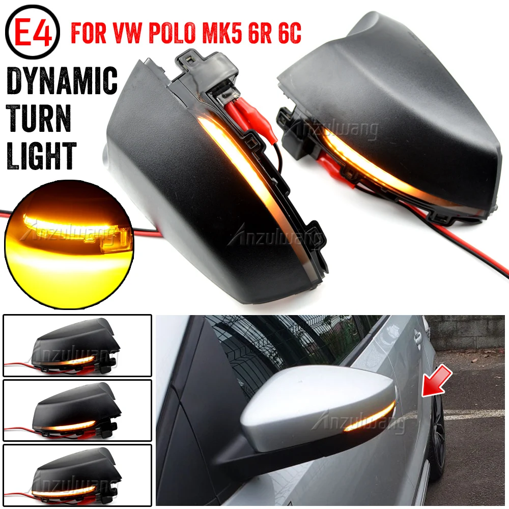 Side Wing Mirror Indicator Dynamic Turn Signal LED Light For Volkswagen VW Polo MK5 6R 6C 2009 2010 2011 2012 2013 2014 -2017