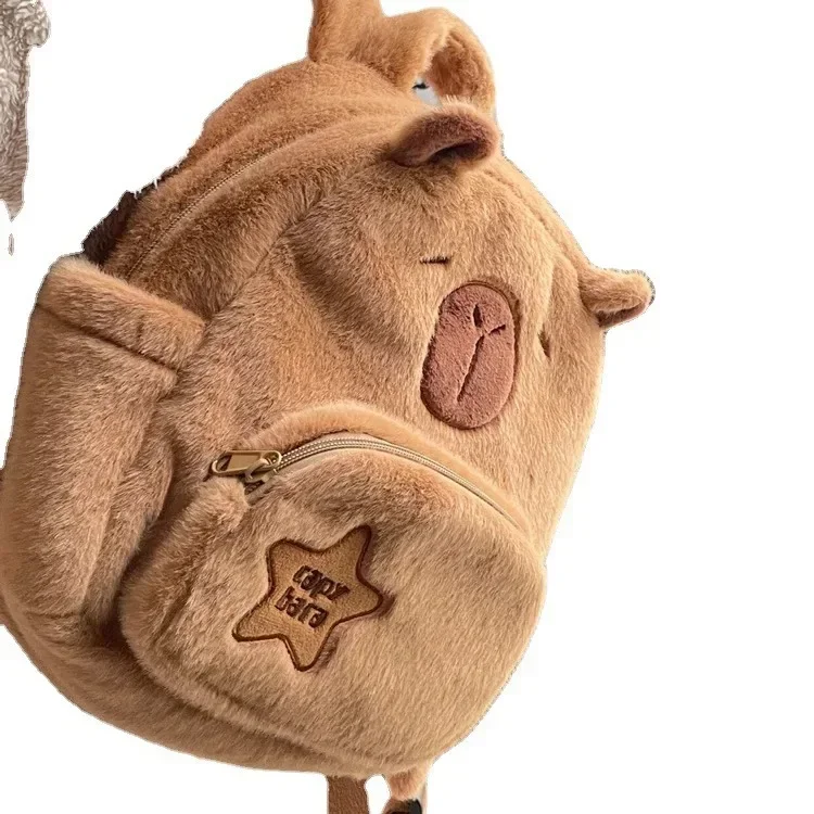 2024 new mini kapibara plush capybara backpack cute versatile fur bag female cartoon student small backpack