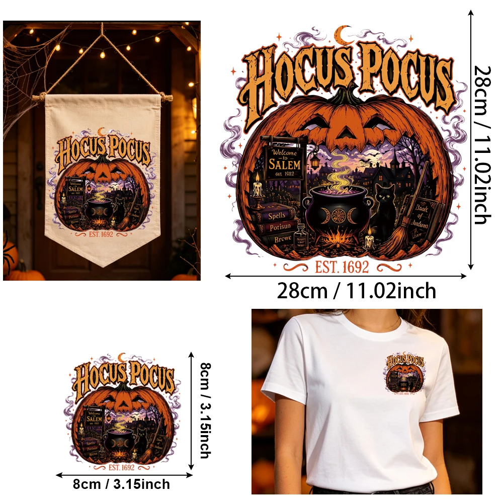 2Pcs Vintage Halloween HTV Iron On, Wear Wash Resistant, Premium Vinyl, Multi-use for Festival DIY