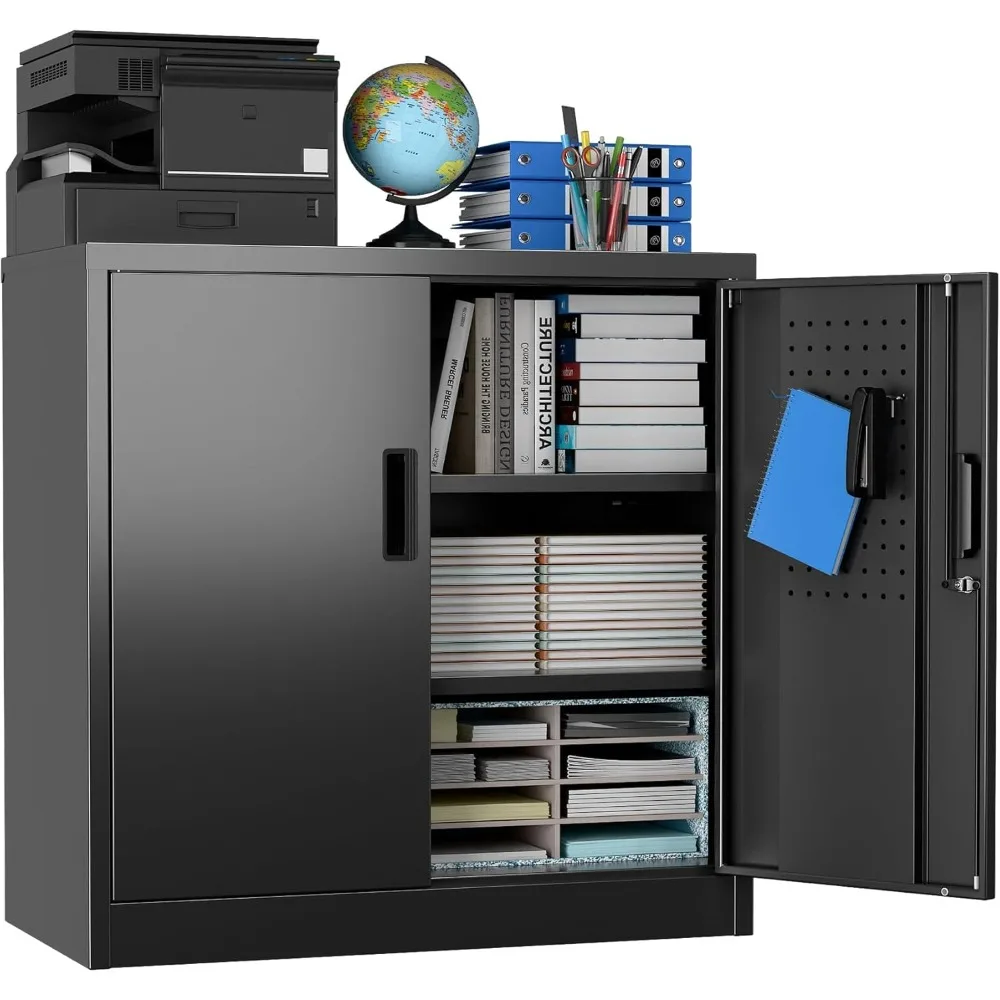 خزانة تخزين جراج صغيرة 31.5 ساعة مع لوح بيجبورد، خزانة تخزين ملفات قابلة للقفل مع رفين قابلين للتعديل للمرآب