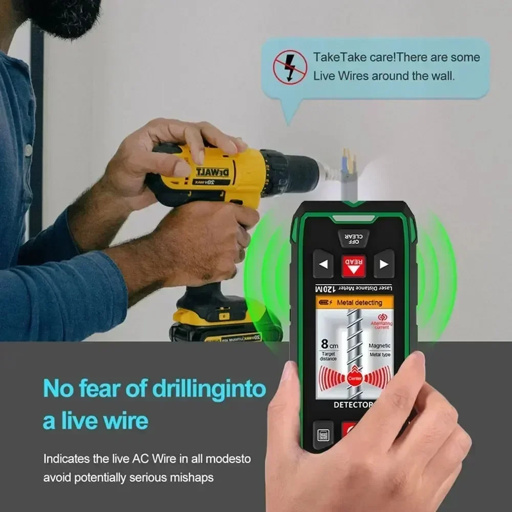 2026   5-in-1 Wall Scanner Metal Wood Stud Live Cable Detector, 393ft/120M Laser Measurement SW-6100GT Laser Measu