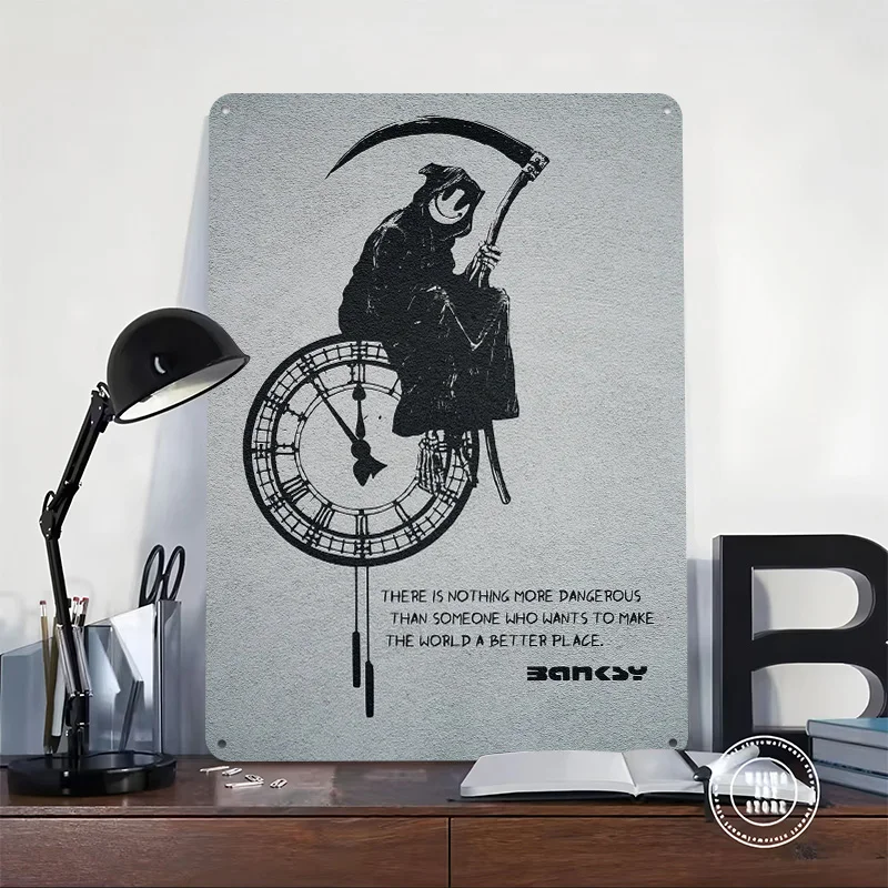 GRIM REAPER BANKSY QUOTE Tinplate Poster Custom Wall Art Vintage Metal Signs Retro Tin Plaque for Room Accessories Office Decor