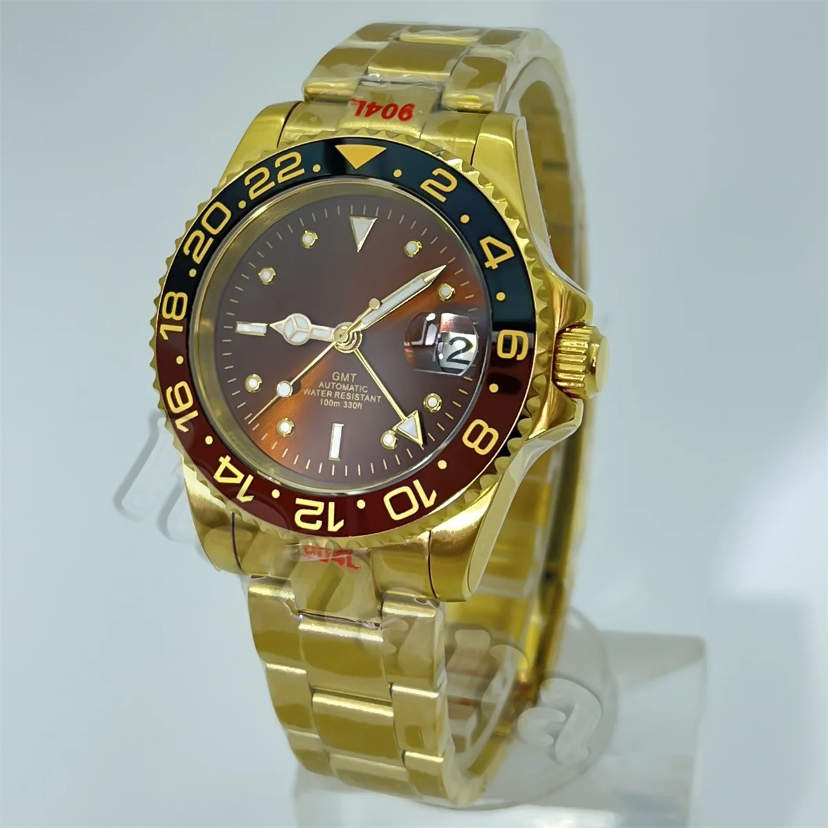 

Мужские золотые часы для дайвинга, 40 мм, NH34, GMT, автоматический механизм, сапфировое стекло, керамический безель, однонаправленное вращение, 120 кликов