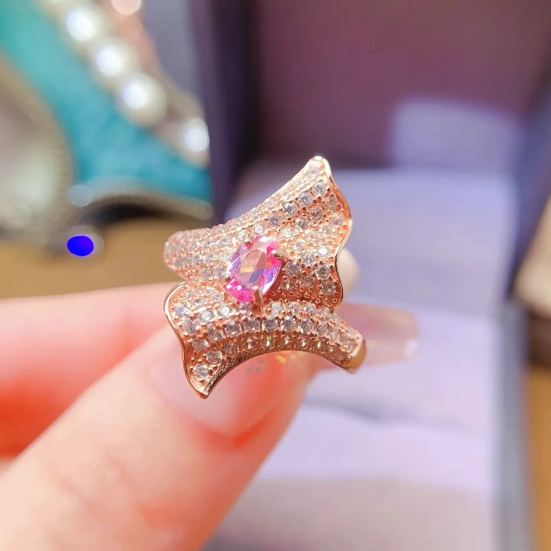 

KJJEAXCMY High End Women's Ring Natural Pink Sapphire S925 Silver with Electroplating Boasting High Clarity Full Brilliance